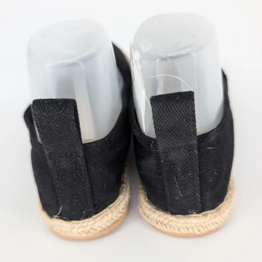 H&M Espadrille Flats Women‎ 7 Black Canvas Jute Slip On Shoes Coastal Nautical